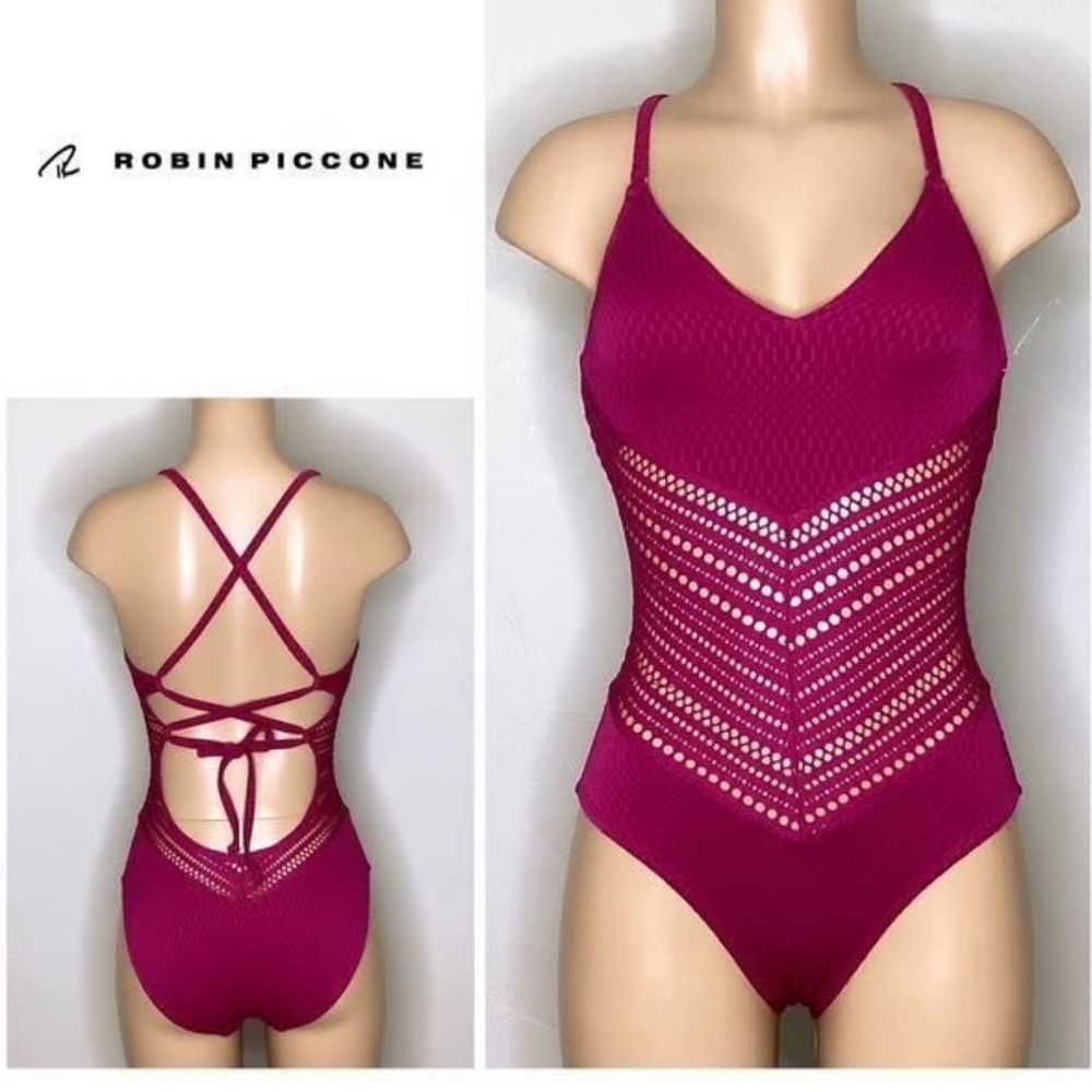Fuchsia Robin Piccone Crochet One-Piece Swimsuit